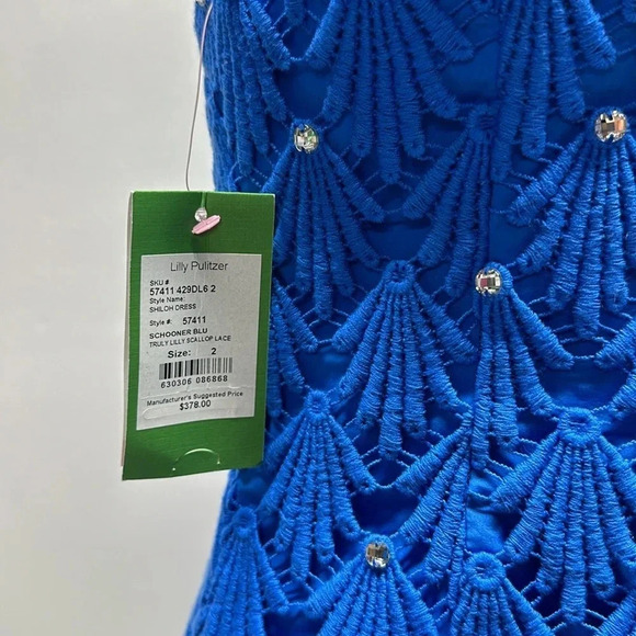 Lilly Pulitzer Shiloh Dress Sleeveless Mini Shift Lace Jeweled Blue New Size 2 - Picture 10 of 12